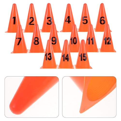 ABOOFAN Numbered Plastic Training Cones Set 1-15, 23cm High Athletic Disc Markers for Soccer Basketball Agility Drills, Sports Field Fitness Equipment for Outdoor Practice