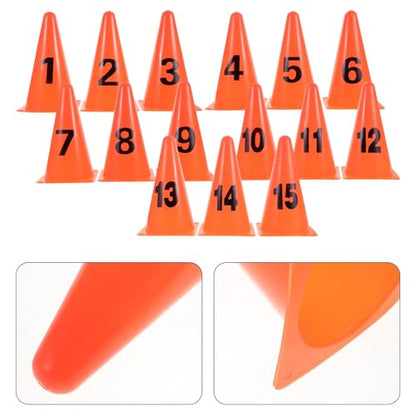 ABOOFAN Numbered Plastic Training Cones Set 1-15, 23cm High Athletic Disc Markers for Soccer Basketball Agility Drills, Sports Field Fitness Equipment for Outdoor Practice
