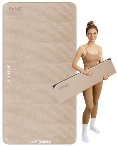 Large Yoga Mat, 74"x47.2" Extra Wide & Long Foldable Yoga Mat, 0.4" Thick Folding Yoga Mat, 2-Person Workout Mat for Home Gym, Extra Large Non-Slip Fitness Mat for HIIT, Yoga, Stretching, Portable Design for Easy Storage