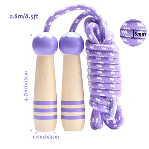 Jump Rope Kids, 7ft Adjustable Cotton Skipping Rope with Wooden Handle for Boys and Girls Fitness Outdoor Exercise - style: Purple