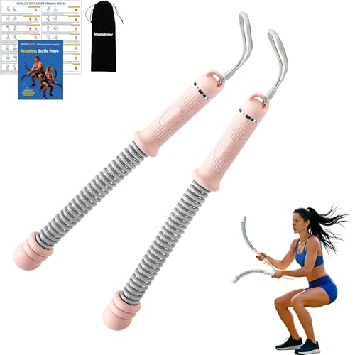 Adjustable Weighted Ropeless Battle Ropes, Portable Arm Exerciser Rope for Home Gym - HIIT, Power sports & High-Intensity Interval Training, Portable Workout Equipment for Men & Women - color: Pink
