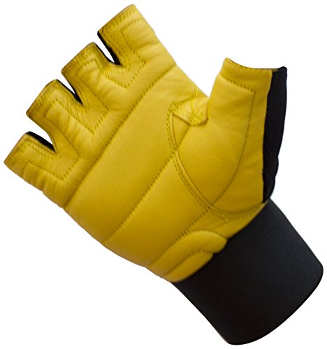 Gym Gloves Beige/Black with 12 inch Wrist Support for Man & Women, Padded Workout CrossFit, Weightlifting,Biking. (Small)