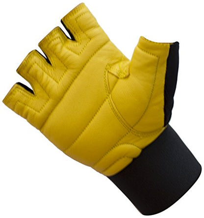 Gym Gloves Beige/Black with 12 inch Wrist Support for Man & Women, Padded Workout CrossFit, Weightlifting,Biking. (Small)