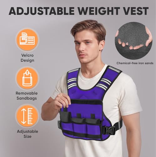 Adjustable Weighted Vest, 4-10lb/12-18lb/20-32lb Vest with 6 Ironsand Weights and Large Pocket, Weight Vest for Men Women Strength Training, Running, Walking - color: Purple, size: 12-18lbs