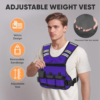 Adjustable Weighted Vest, 4-10lb/12-18lb/20-32lb Vest with 6 Ironsand Weights and Large Pocket, Weight Vest for Men Women Strength Training, Running, Walking - color: Purple, size: 12-18lbs