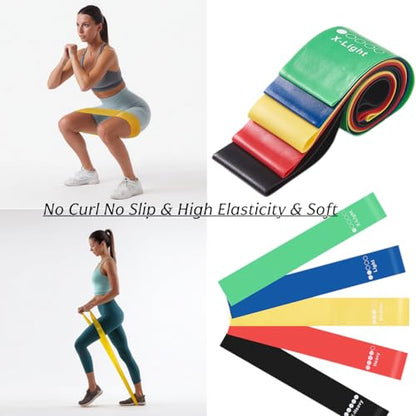 Resistance Loop Bands 5 Pack, Non-Slip Non-Roll TPE Exercise Bands for Yoga, Pilates, Home Workout, Strength Training, Stretching, Ideal for Glute, Leg, Arm, Hip Fitness