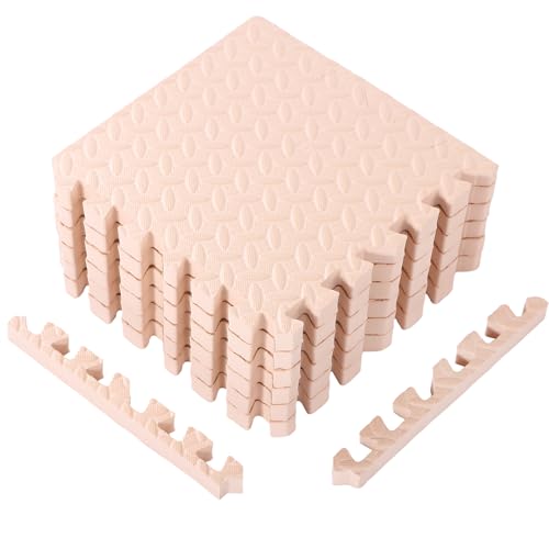 Arrowbash 12x12x1 Inch EVA Thick Interlocking Foam Floor Tiles Puzzle Exercise Mat Foam Mats for Home Gym Pets(Beige,12) - color: Beige, size: 12