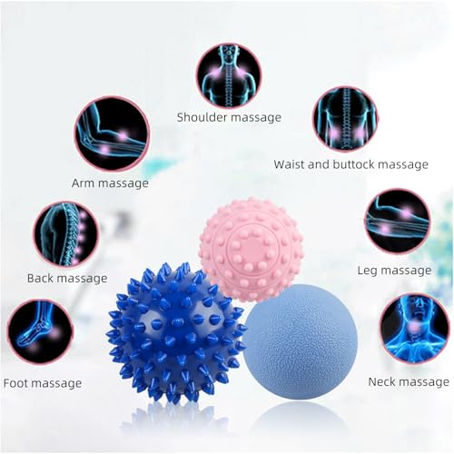 WOVTE Massage Lacrosse Ball Set for Sore Muscles, Shoulders, Neck, Back, Foot, Body, Deep Tissue, Trigger Point, Muscle Knots, Yoga and Myofascial Release - color: Light/Dark Blue Pink