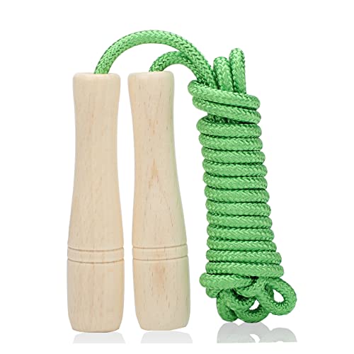 Jump Rope for Kids, Adjustable Toddler Skipping Rope with Wooden Handle, 8.5ft Child Jumping rope for Girls and Boys Workout Outdoor Activity - color: Green