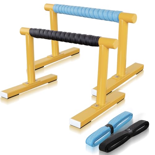 Strength Training Parallettes I-Sit Push Up Bars, Pushup Handles Calisthenics Equipment for Home Workout, Anti-slip Gymnastics Bars, Handstand & Dip Bar for Outdoor Exercise - color: Yellow