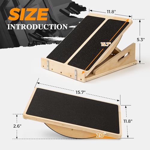 2-in-1 Wooden Balance Board with Adjustable Incline (15°–35°) – Slant Board & Calf Stretcher for Balance Training, Core Strength, and Ankle Mobility – Solid Wood, Non-Slip Surface, Ideal for Home Gym & Physical Therapy