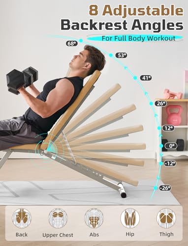 SPORTSOUL 880LB Weight Bench, 8-Position Backrest Adjustable Workout Bench - color: Brown
