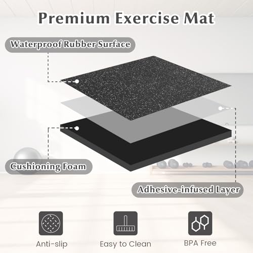 24 Tiles Exercise Mat, 96 Sq.Ft Interlocking Foam Floor Mat with Rubber Top, Non-Slip Waterproof Puzzle Gym Mat for Home Workout Equipment & Garage, 0.79" Thick (Black)