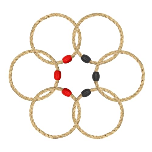 6 Pack Sisal Rope Ring Toss Game Replacement Parts for Adults and Kids, Outdoor Toss Rings for Agility Practice and Speed Game and Yard Games and Lawn Games for Party (Red and Black)