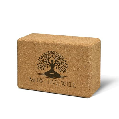 Eco-Friendly Cork Yoga Block Single, High-Density, Slip-Resistant by MHW - LIVE WELL