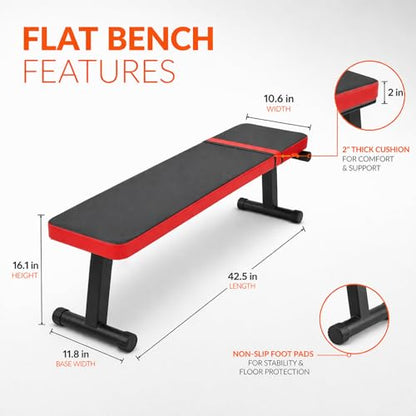 Flat Weight Bench for Home Gym 618 LB Foldable Adjustable Workout Bench Dumbbell Bench Press Exercise Bench for Strength Training & Sit Ups Black