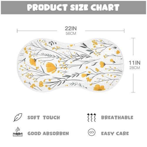 Yellow Flowers Muslin Burp Cloths 4 Pack - Extra Large 22"x11", 4-Layer Soft Absorbent Cotton, Waterproof Backing, Baby Drool Rags for Newborn