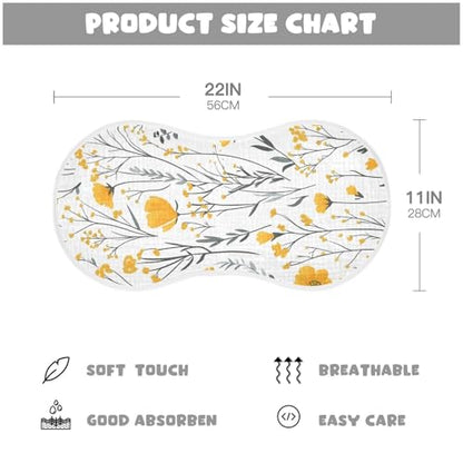 Yellow Flowers Muslin Burp Cloths 4 Pack - Extra Large 22"x11", 4-Layer Soft Absorbent Cotton, Waterproof Backing, Baby Drool Rags for Newborn