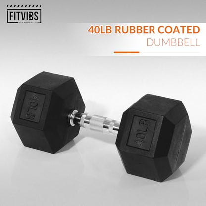 Fitvids Hex Dumbbells Rubber Coated Hand Weights for Exercises and Fitness, 10-50LB Option - size: 40LB Single