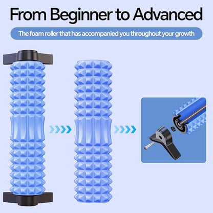 Foam Roller with Detachable Stand, 18" Deep Tissue Massage Roller, Beginner-Friendly Support Design for Muscle Recovery, Home Workout & Fitness - Blue - color: Blue