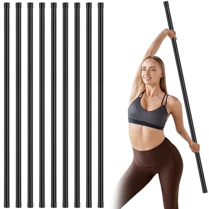 Hiboom 6/9 Pcs 5ft Yoga Stick Natural Bamboo Black Exercise Stick with Non-Slip Rubber Ends Stretching Tool Posture Corrector Stretch Tool for Flexibility, Workout, Balance Fitness