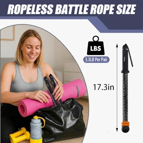 Cordless Battle Ropes for Home Gym, Adjustable Weight Ropeless Battle Rope Sticks Trainer for Fat Burning & Muscle Building Portable Exercise Jump Workout Endless Rope for Women & Men(Black)