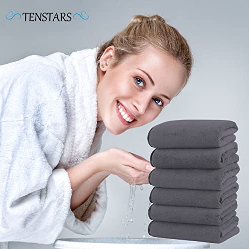 Silk Hemming Hand Towels for Bathroom - Quick Drying - Ultra Soft Microfiber Absorbent Towel for Bath Fitness, Gym, Shower, Hotel, and Spa - 16x28 Inch | Set of 6, Dark Grey
