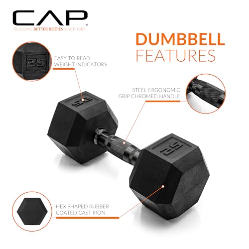 CAP 50 lbs Coated Dumbbell Set | Multiple Styles - color: Black handles, style: 25LBx2 Set