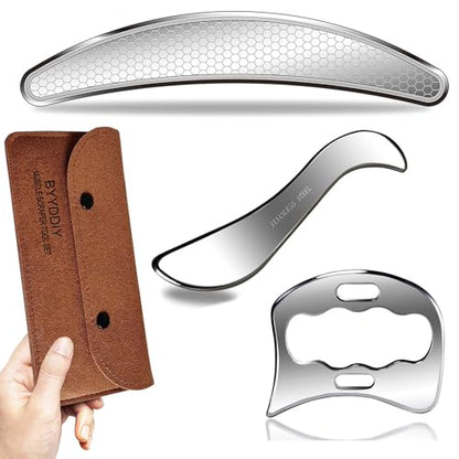 3 in 1 304Stainless Steel Muscle Scraper Tools Set,Scraping Massage Tools for Physical Therapy,Derma Edge Massage Tool & GuaSha Massage Scraper Tool,IASTM Tools,Guasha Tool for Body