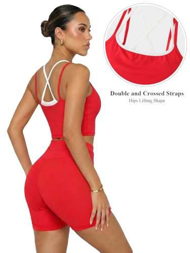YOINS 2 Piece Women's Workout Sets Yoga Color Block Sports Bra and High Waisted Adjustable Biker Shorts with Pockets Set