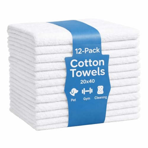 White Cotton Bath Towels 12-Pack (20x40), Lightweight Quick-Dry Gym & Pool - color: White-12 Pcs, size: 20X40