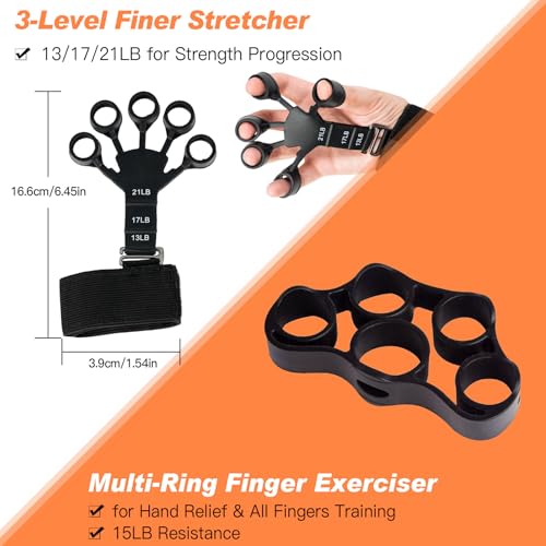 CYFIE Grip Strength Trainer Kit, Adjustable Hand Gripper Strengthener, Forearm Strengthener & Finger Exerciser Set with Finger Stretcher, Stress Ball & Grip Ring for Athletes, Rock Climbing & Rehab - color: Red & Black