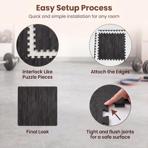 Giantex 25 Pcs Faux Wood Grain EVA Foam Tiles, 24"x24" Interlocking Floor - color: Black, size: 100 Sq.Ft (25 Tiles)