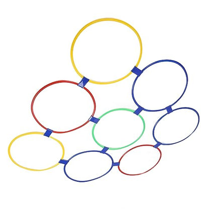 Hopscotch Hoop Hand Foot Coordination Sensory Training Plastic Hoops Pack of 10 Combination with 10 Buckles for Jumping Activities (Extra Large Size)