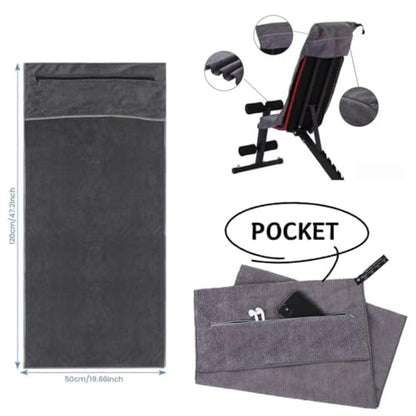 Angelica & Co Microfiber Fast Drying Gym Towel with Phone Pocket, Zipper, Fitness, Pilates, Yoga Mat Cover, Bench Cover, Camping - Pink L - color: Pink