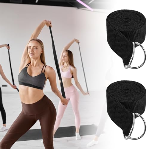 12 Pack Yoga Straps for Stretching, 6 Ft Black Exercise Bands with Adjustable D Ring Buckles for Pilates, Gym Fitness, Flexibility Training, Men Women