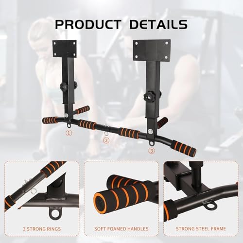 Wall Mounted Pull Up Bar Adjustable Height Heavy Duty Mounted Pull Up Bar Strength Training Equipment for for Indoor Home Gym Workout, Equipment Fitness Stand Supports to 440 Lbs