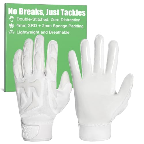 Lineman Football Gloves for Adults, White and Black Padded Football Gloves for Men, Offensive Defensive Lineman Glove - color: White, size: Small