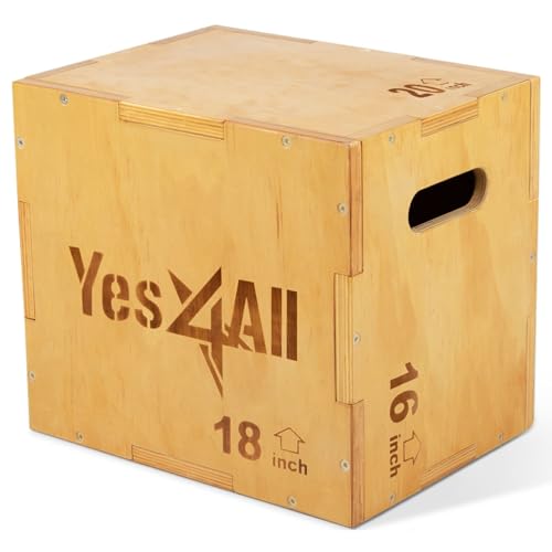 Yes4All Plyo Box, 3-in-1 Wooden Box Jump for Home Gym, Lunges, Squats, Dips - color: A. Wood Basic, style: 20" x 18" x 16"