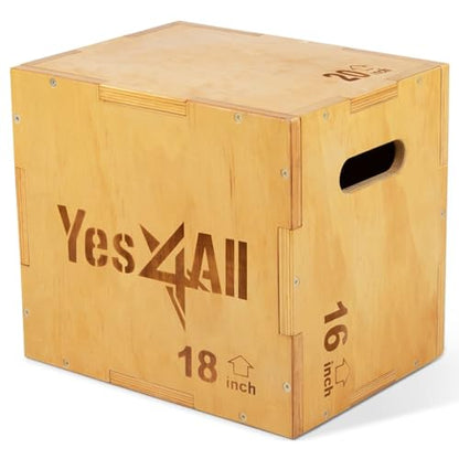 Yes4All Plyo Box, 3-in-1 Wooden Box Jump for Home Gym, Lunges, Squats, Dips - color: A. Wood Basic, style: 20" x 18" x 16"