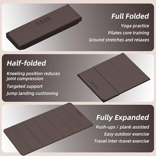 HAHE Foldable Yoga Exercise Mat, 74"Lx32"Wx1/3"Thick, TPE Multi-purpose Workout Mats with Non-slip Surface, Portable for Yoga/Pilates/Studio/Home Gym - color: Dark Brown+Black