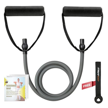 RitFit Single Resistance Exercise Band with Comfortable Handles - Ideal for Physical Therapy, Strength Training, Muscle Toning - Foam Padding Door Anchor and Starter Guide Included