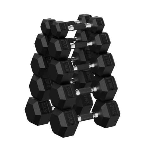 Hex Dumbbell Sets, 90-640 lb Rubber Encased Exercise & Fitness Dumbbells Set, Hand Weight for Strength Training, Weight Dumbbells - size: 150 lb Set (Pair of 5, 10, 15, 20, 25 lb)