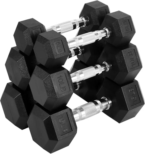 Hex Dumbbell Set, Rubber Encased Exercise & Fitness Dumbbells for Home Gym, Weights Dumbbells Set, Hand Weights for Strength Training - size: 90 Lb Set(Pair of 10, 15, 20)