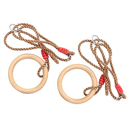 Gymnastics Rings,2Pcs / Set Fitness Wooden Gymnastics Ring with Rope Children Sports Wooden Swings Rings for Workout Bodyweight Fitness Training