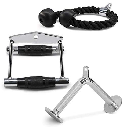 Yes4All Cable Machine Attachment, Row Handles, Tricep Rope, Straight Bar, V Bar, LAT Pulldown Accessories Load 880 LB for Home Gym - color: H. Double D Handle + TricepRope + Vshaped bar