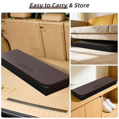 HAHE Foldable Yoga Exercise Mat, 74"Lx32"Wx1/3"Thick, TPE Multi-purpose Workout Mats with Non-slip Surface, Portable for Yoga/Pilates/Studio/Home Gym - color: Dark Brown+Black