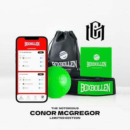 Boxbollen® Boxing Reflex Ball - The Notorious Conor McGregor Limited Edition - App-Connected Punch Counter - Reaction Ball for Hand Eye Coordination Training - Gift for Boxer Athlete, All Ages - Green