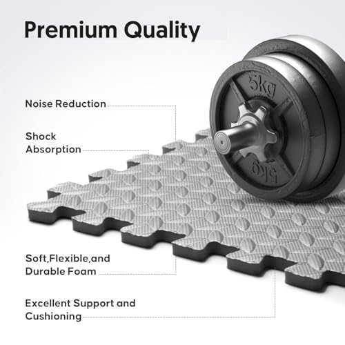 Home Gym Mat, Puzzle Exercise Mat, EVA Interlocking Foam Floor Tiles for Home Workout Equipment and Kids' Play Areas - Grey, 24 in x 24 in x ½ in - 16 Tiles (Grey, 16 Pack, 64 SQ FT)