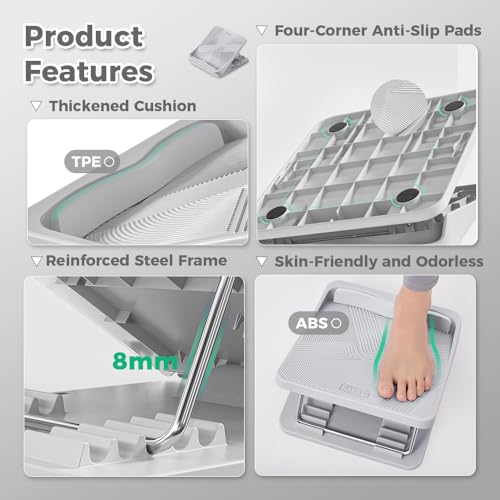 Keep Compact Slant Board for Calf Stretching, 5-Level Adjustable ABS Incline Board, Portable Foot Stretcher for Ankle Mobility, Yoga & Home Fitness, Women Teens Beginners, Grey - color: Grey